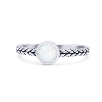 Petite Dainty Thumb Ring Round Statement Fashion Ring Lab Created White Opal Oxidized 925 Sterling Silver